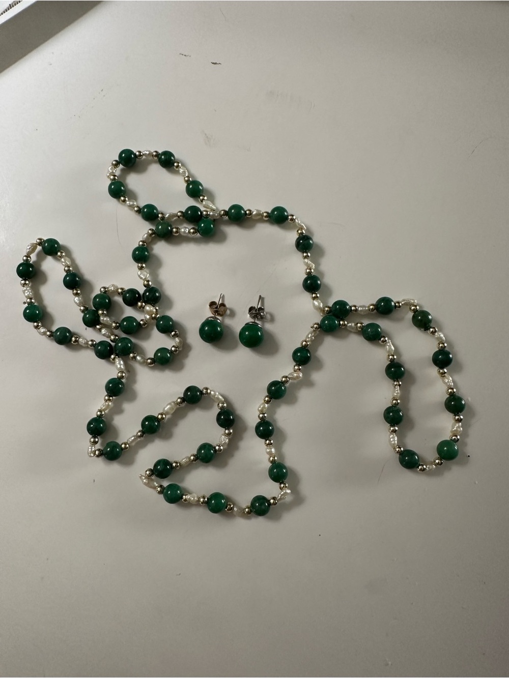 Green Beaded Necklace and Stud Earring Set